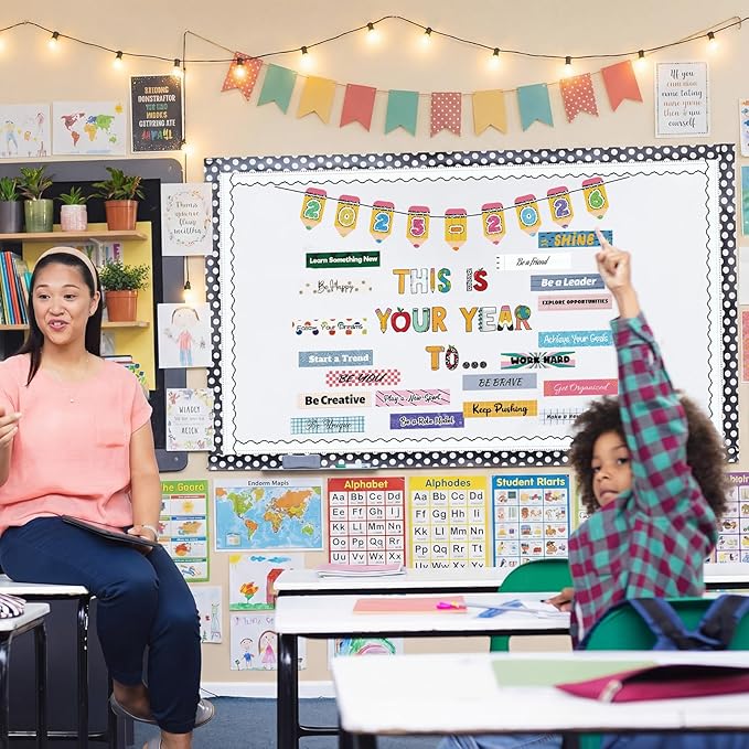 Eaasty Bulletin Board Kit Decor Welcome Back to School Bulletin Board Bright Groovy Growth Mindset Positive Affirmations Wall Decor for School Nursery Chalkboard Wall Door Party Supplies