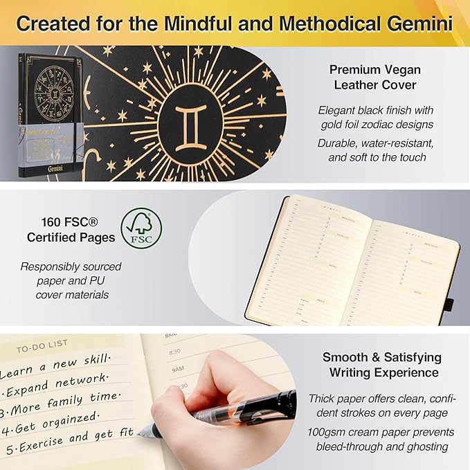 AuroPlanner Gemini Zodiac Undated Planner – Monthly Weekly Daily Astrology Portable Journal Notebook, A5 (5.8” × 8.3”), 160 Pages 4-Month Layout, 100 GSM Paper