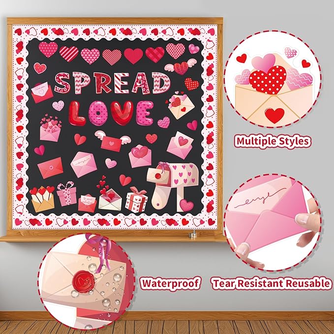86Pcs Valentine's Day Bulletin Board Decoration Set Heart Paper Cutouts Spread Love God Valentine Day Decorations for Classroom Pink Red Heart Church School Home Chalkboard Wall Door Party Decor