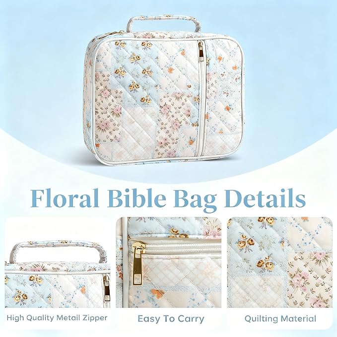 MATMO Bible Bag Cover Case for Women Bible Carrying Bag with Handles Bible Study Supplies & Accessories Christian Gifts for Women (Flower)
