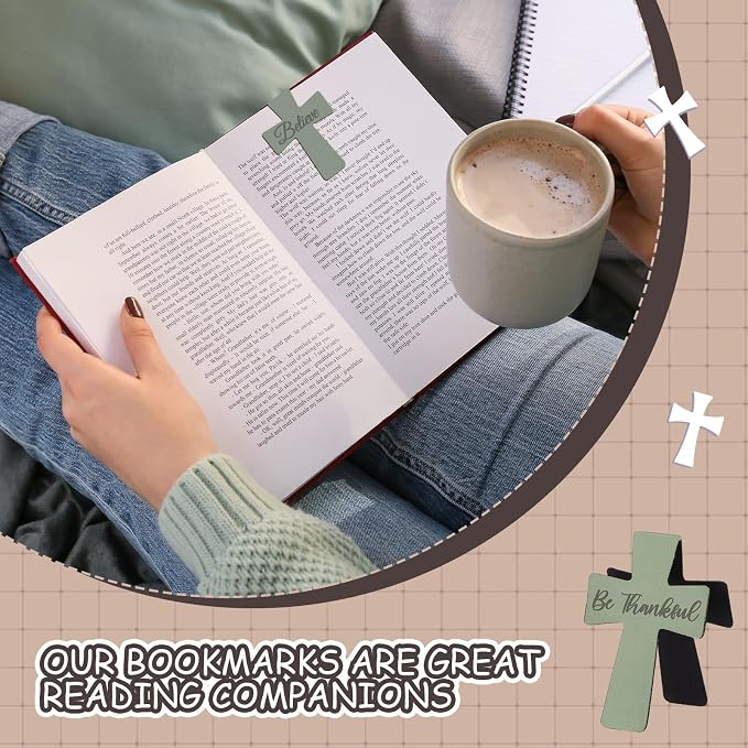 Outus 48 Pieces Magnetic Bookmarks Cross Christian Magnetic Page Markers Religious Bible Verses Bookmarks for Mother's Day Women Student School Reading Gifts Church Bible Study Group (Marble Style)