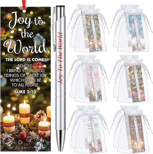 Dispowreath 24 Pcs/12 Sets Christmas Joy to the World Gift, Include 12 Xmas Luke 2: 10 Bookmark 12 Bible Verse Ballpoint Pen for Christmas Church Prizes Party Favors
