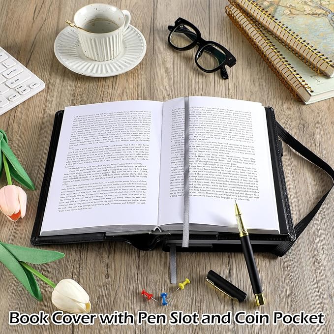 Motipuns 1 Pack Double AA Book Cover & 12 Steps & 12 Leather Double AA Book Cover Medallion Holder Paperback Protector Leather Gift for Women Men (Black)