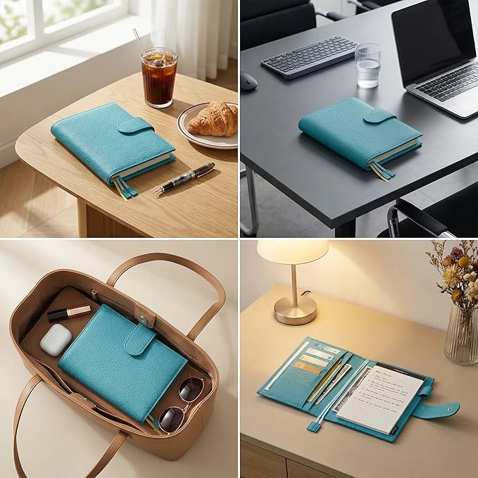 A6 Genuine Leather Techo Notebook Cover Compatible with Hobonichi Original Stalogy Midori MD with 5 Card Slots Pen Loop Bookmarks Back Pocket
