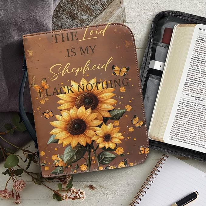Bible Covers for Women with Handle Sunflower Butterfly Monogram Lightweight Large Bible Tote Bag for Man Waterproof Multi-Functional Man Bible Carrying Case
