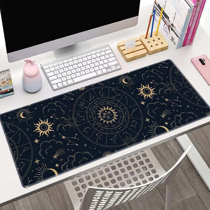 Zodiac Wheel XL Black Gaming Mousepad, Large 31.5''X 11.8'' Deskpad, Desk Mat with Cute Design, Perfect for Laptop, Computer Keyboard, Mouse