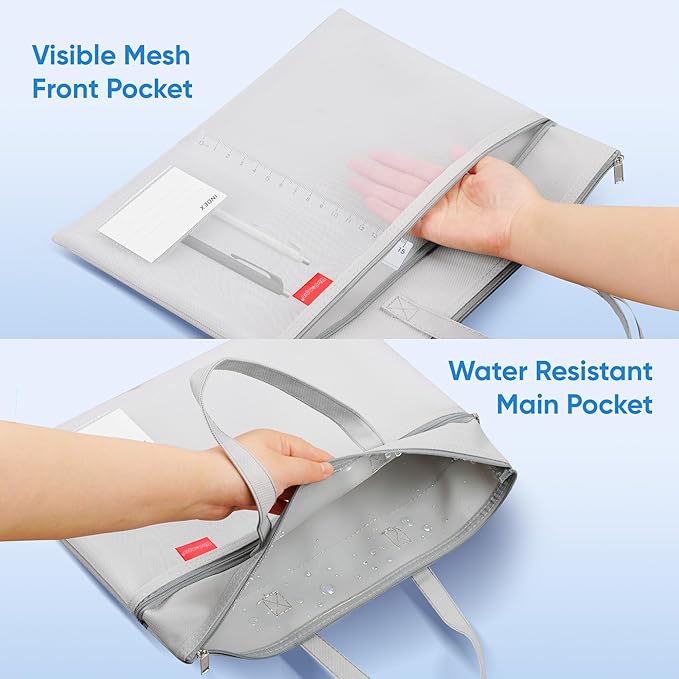 Wisdompro Waterproof Zipper Pouch, Large Mesh File Bag with Handle, Durable Triple Pocket Document Storage for Cross Stitch, Puzzle Project, Travel and Office - Grey