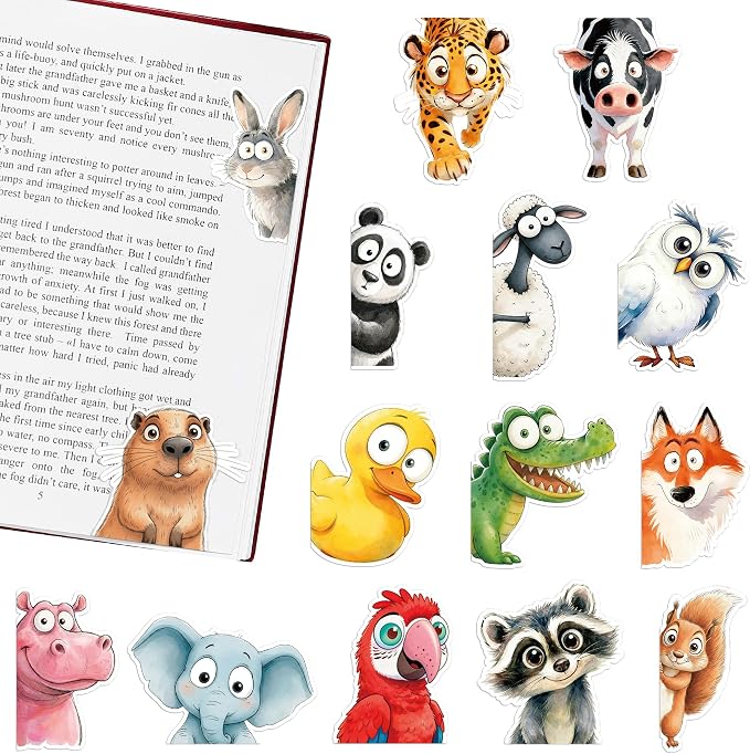 Cute Magnetic Bookmarks Gifts - 15 Pcs Funny Duck Panda Bookmark for Women Kids Book Lovers Students Bookworms Birthday Graduation Gift Magnet Page Clips School Office Reading Accessories
