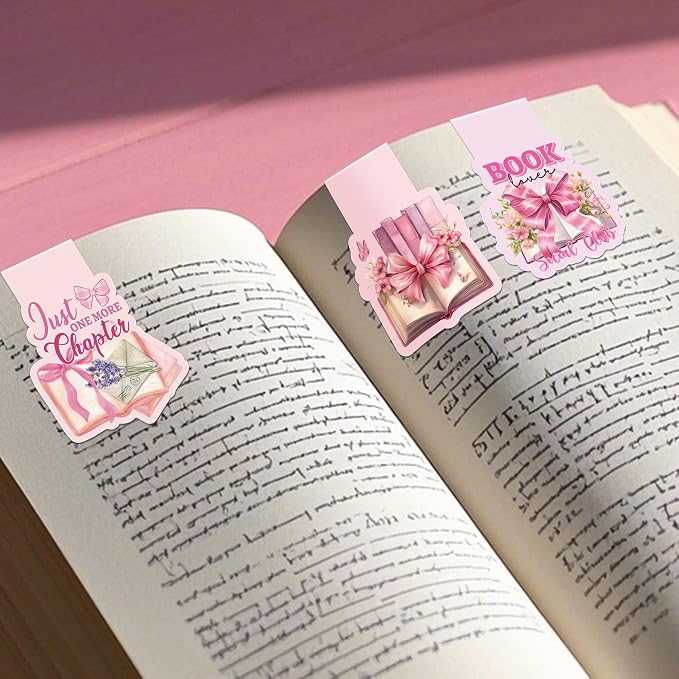 Pink Bow Magnetic Bookmarks: 8 Pcs Bowknot Magnet Book Page Markers, Cute Girly Bookmark Clips for Reading, Gifts for Women Students Teachers Book Lovers Office School Supplies