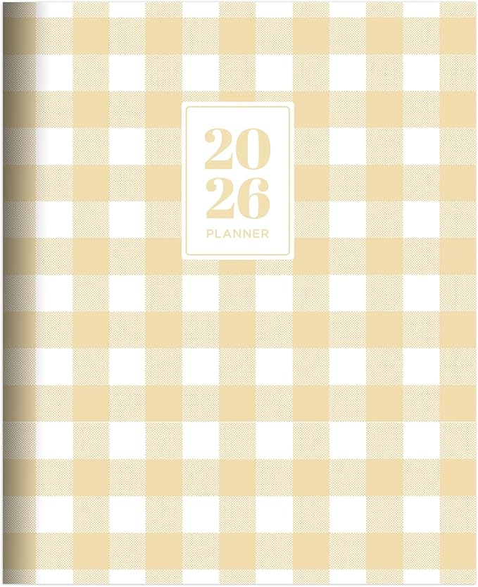 TF Publishing 2026 Gingham Wheat Medium Monthly Planner - 2 Page Spreads with Extra Large Calendar Grids and Planning Prompts - 12 Month Planner for School and Work - 6.5in x 8in