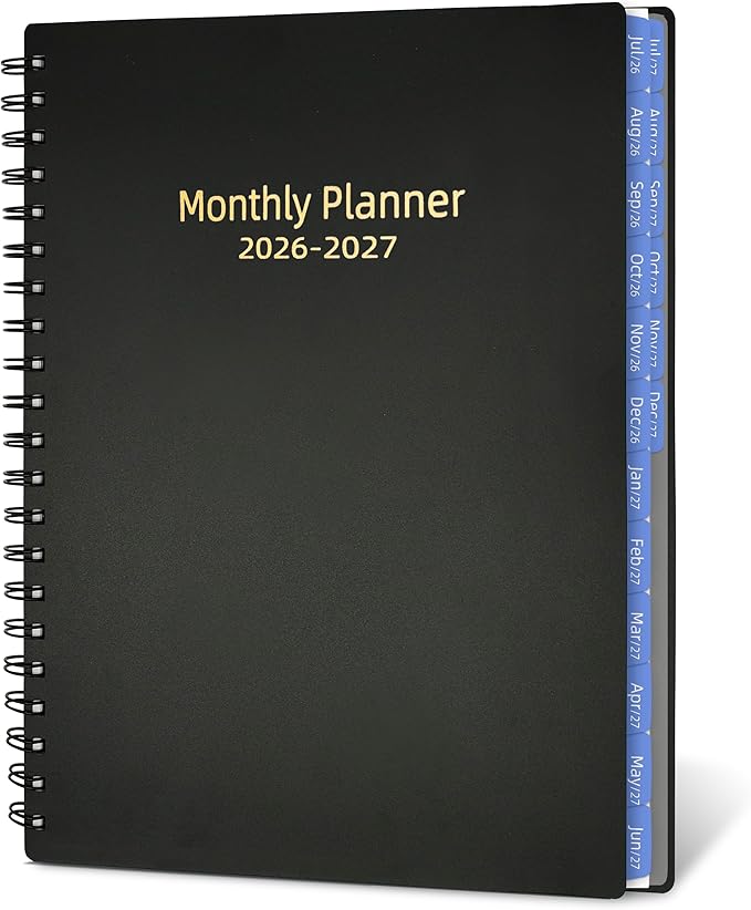 Monthly Planner 2026-2027 (7.4'' x 9.6''), 18 Months Calendar Book from Jul 2026-Dec 2027, 2026 Agenda Planner with Tabs & Pocket, 120GSM Paper, Black