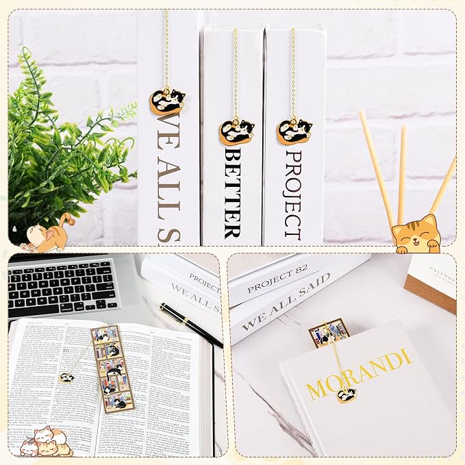 Tuxedo Cat Bookmarks with Vintage Gift Box, Personalized Cat Metal Bookmark, Cute Cat Book Marks, Book Mark Charm for Reading, Women, Book Marker Gift for Cat Lover, Book Lover, Friend, Teacher, Dad