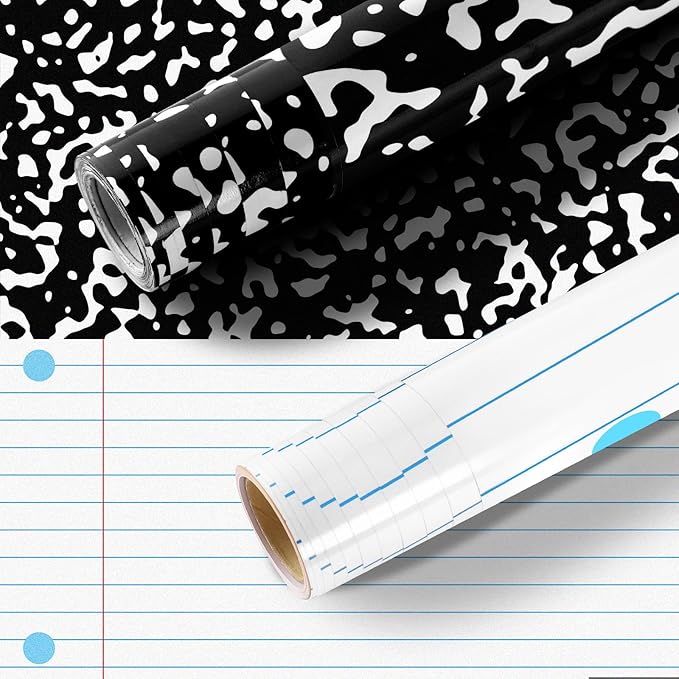 2 Rolls Composition Notebook Bulletin Board Paper Roll Black & White Bulletin Board Background Paper Checked Notebook Classroom Decor Poster for Teacher Supply Office Home Art Craft DIY Party Display