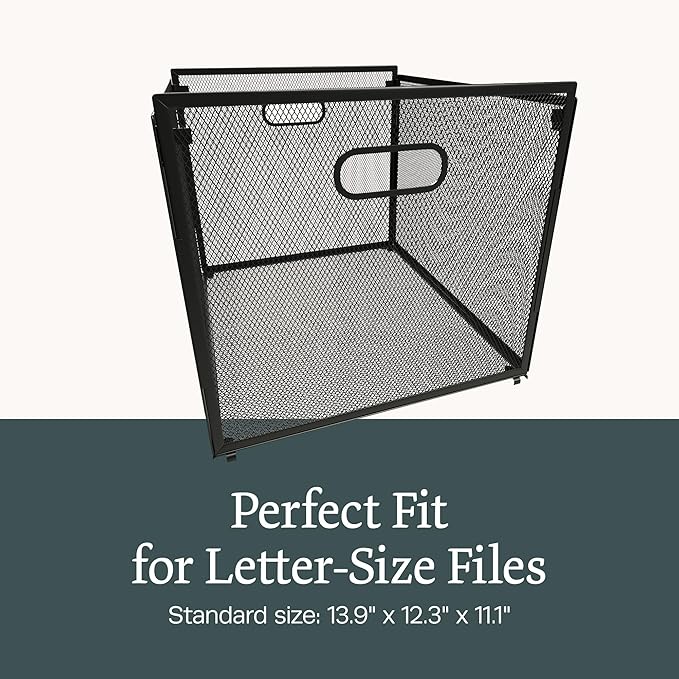 2 Pack Hanging File Box - Stackable Mesh File Folder Organizer with Handles, Fits Letter Size, Compatible with Kallax, Durable Metal File Organizer for Home Office Storage - 13.9"x12.3"x11.1"