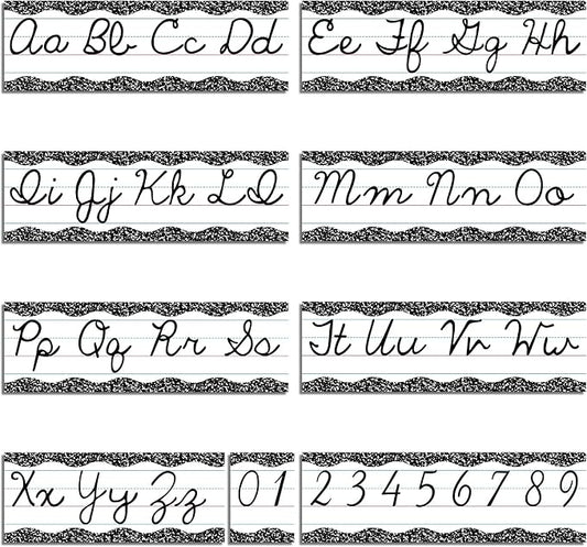 Set of 9 Cursive Writing Bulletin Board Cursive Alphabet Wall Strip for Teacher Supplies, Classroom Teaching Tool, Homeschooling, Kids Education (Composition)