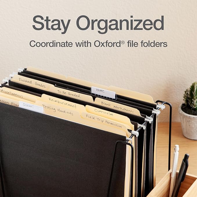 Oxford Hanging File Folders, 6 Pack, Letter Size (8.5" x 11"), Black, 1/5 Cut for 5 Tab Positions, Includes Tabs and Inserts, Hanging Files for Office and Document Organization
