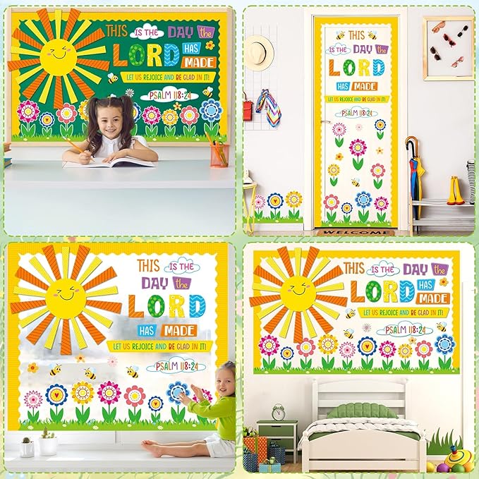 Religious Bulletin Board Set Lord Theme Flower Classroom Decorations Christian Cutout Floral DIY Photo Christmas VBS Craft Bible Bulletin Board for Teacher Chalkboard Wall Decor Sunday School Supplies