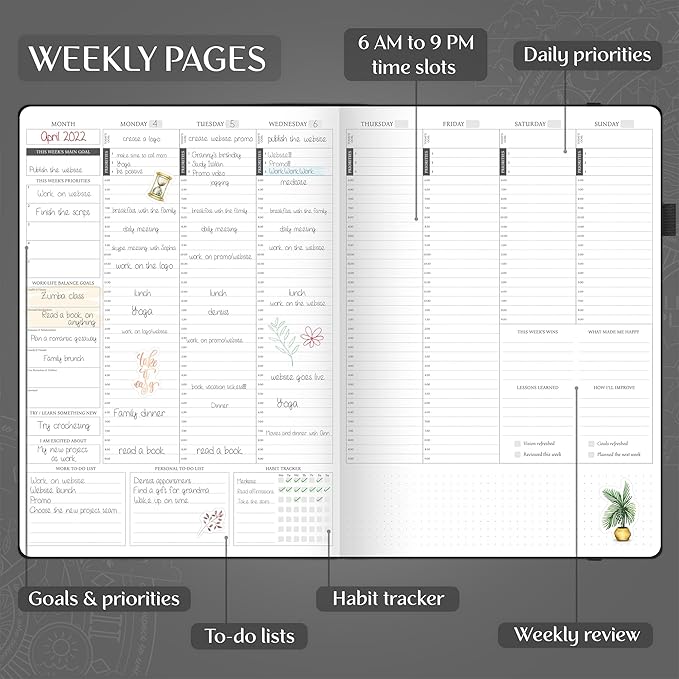 Legend Hourly Planner PRO Premium – Undated Schedule Planner with Time Slots – Weekly, Monthly & Daily Personal Organizer, A4 (Black)