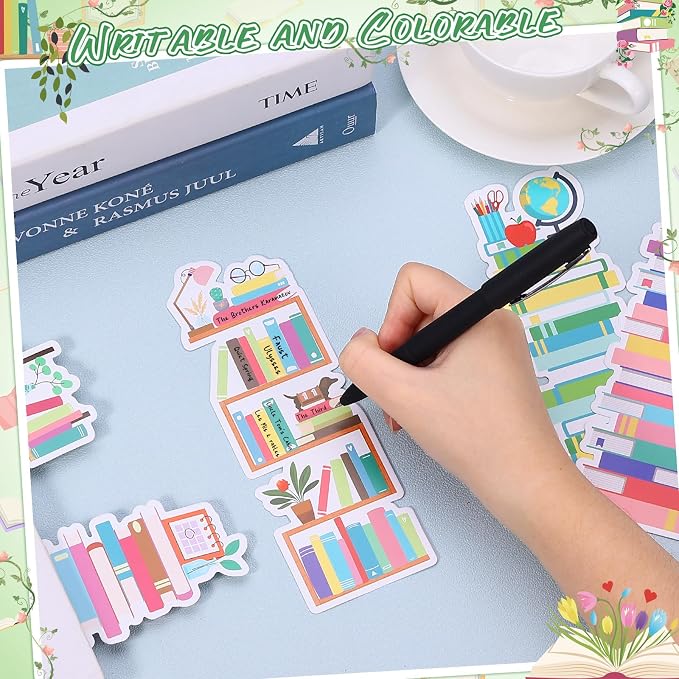 150 Pieces Book Tracker Bookmarks Bulk Bookshelf Design Double-Sided Reading Page Markers Bookmarks for Book Lovers Reading Women Students School Supplies