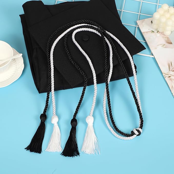 Graduation Double Honor Cords with Tassels Braided Academic Ropes for High School College Ceremony 68 Inch (Black+White)