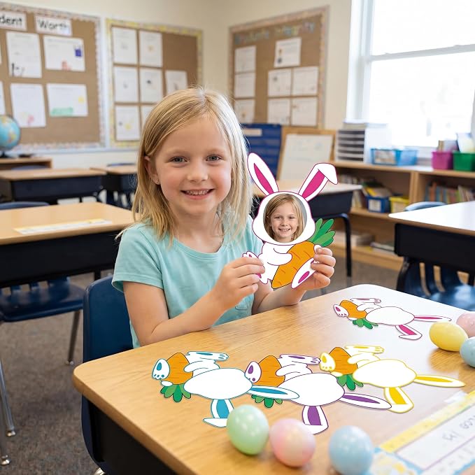 60pcs Easter Bunny Theme Cutouts Easter Bulletin Board Decorations Spring Rabbit Paper Cut-Outs Classroom Decor for Boys Girls Classroom DIY Craft Photo Kindergarten Preschool Wall Door Supplies