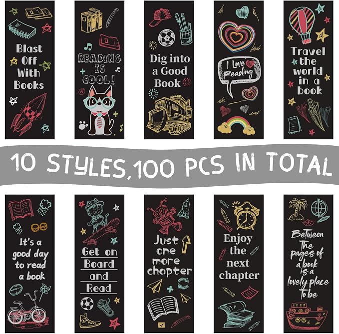 LiYiQ 100 Pcs Reading Rocks Bookmarks Rockets Design Bookmarks 7×2.5-inch Double-Sided Bookmark for Book Lovers Cute Bookmark for Reader Students School Supplies