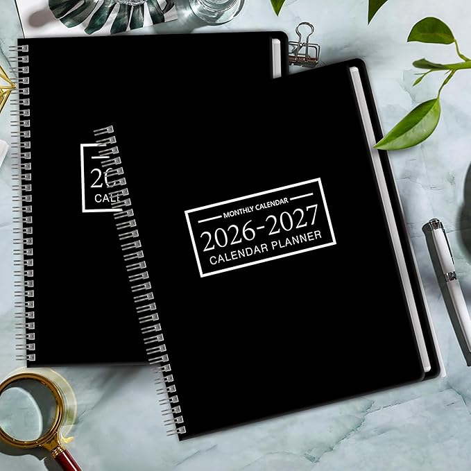 Monthly Planner 2026-2027, 2 year calendar 2026-2027 Calendar Book from Jan 2026 - Dec 2027 with Waterproof PVC Cover, 9'' x 11'', Organize Schedule for School, Office, Family,Black