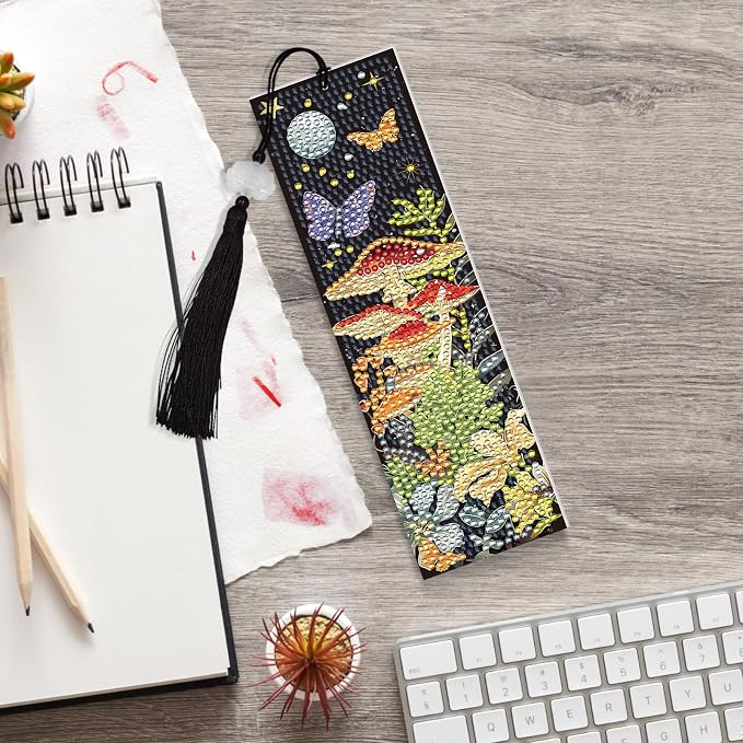 Mushroom Diamond Art Bookmarks - 8 PCS DIY Diamond Painting Bookmarks Kits Flower Butterfly Art Craft Supplies Birthday Mothers Day Gift for Mom Grandma Reading Lover Beginners Teacher Adults