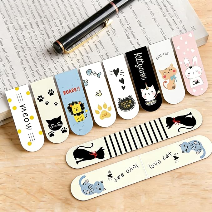 30pc Magnetic Bookmarks, Cute Cat Lover Gifts for Women, Book Lovers, Book Markers for Reading Kids & Adults, Classroom Rewards & Party Favors, Holiday Gifts, 30 Designs Page Markers