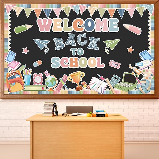Boho Welcome Back to School Bulletin Board Set First Day of School Classroom Decorations Pencil Notebook Schoolbag Paper Cutouts for Teacher Preschool Elementary Classroom Chalkboard Wall Door Decor