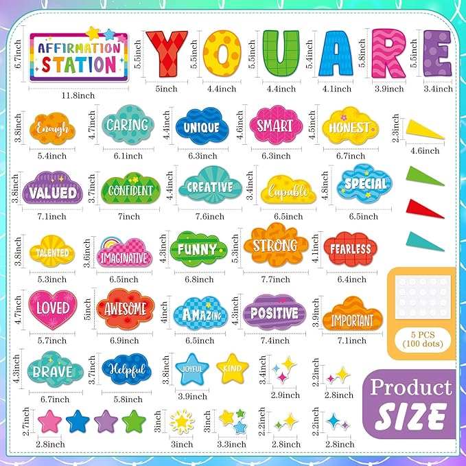 45pcs Bright Affirmation Station Bulletin Board Set Motivational Posters Classroom Mirror Growth Mindset Decor Positive Affirmations Accents Cutouts for School Office Home Teacher Wall Supply