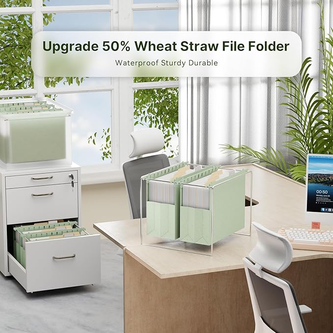 XINGIA 6 Pack Large Capacity Hanging File Folders Letter Size,4 Inch Expandable File Organizer,File Cabinet Folders with Adjustable Hooks,Wheat Straw Reinforced Hang Folders for Bulky Files,Charts