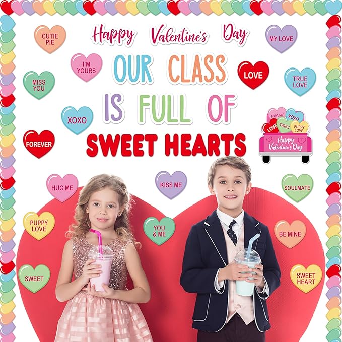 Valentine's Day Heart Bulletin Board Classroom Decorations Valentines Day Love Heart Paper Cutouts Bulk with Borders for Craft Projects Valentines School Party Blackboard Wall Decor