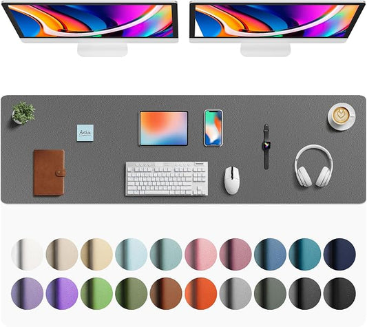 Aothia Faux Leather Desk Mat - Large Mouse Pad, Non-Slip PU Leather Blotter, Waterproof Writing Surface for Office and Home (Grey, 63" x 17")