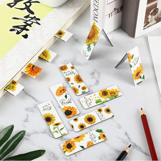 12 Pieces Sunflower Magnetic Bookmarks Inspirational Magnetic Bookmarks Magnet Page Markers Positive Book Marker for Students Teachers School Home Office Supplies, 12 Styles