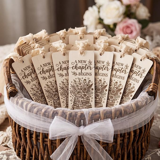 Pinkunn 50 Sets a New Chapter Begins Wedding Favors Wooden Bookmark Bulk Bridal Shower Thank You Gifts Book Lover Wedding Favor Bookish Party Supplies for Guests