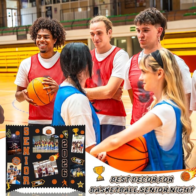 Tinlade 3 Set Basketball Senior Night Gifts Senior 2026 Photo Display Board 24" x 16" Trifold Poster Board with Basketball Themed Stickers for Graduation Picture Frame Sport Theme Party Supplies