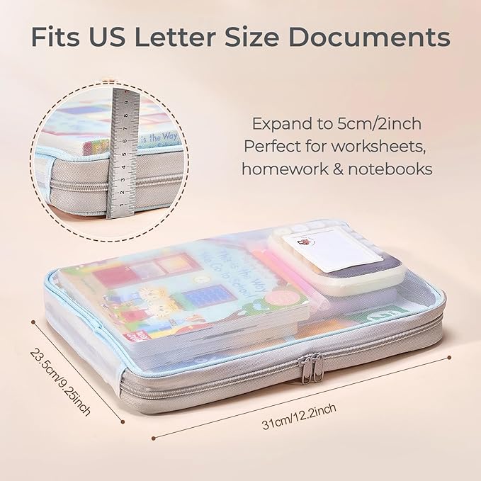 4-Pack Zippered Mesh File Bags – Kids Homework Organizer for Home, School Paper & Art Storage, Document Folder Pouch for Office, Classroom, and Project Organization