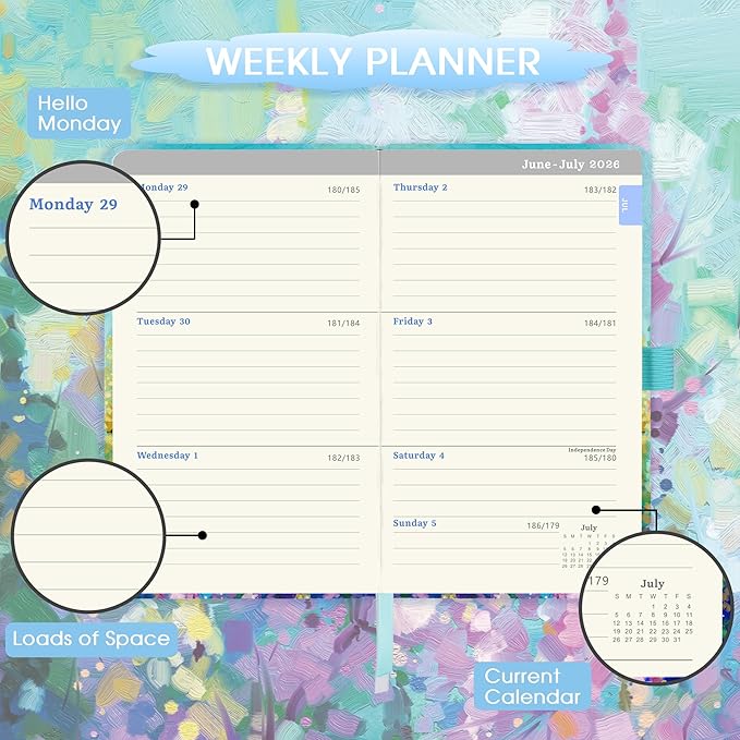 Pocket Planner 2026-2027 - Pocket Calendar 2026-2027, Jul.2026 - Jun.2027, 26-27 Pockets Planner Weekly and Monthly, 3.93''×6.29''- Oil Painting