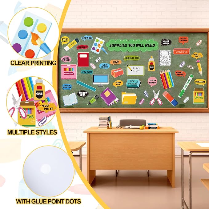 MotiMind 48 Pcs Supplies You Will Need Mini Bulletin Board Set with Encouragement Cutouts Supplies You Will Need Visual Representations Paper Clip Cutouts for Classroom Bulletin Board Wall Chalkboard