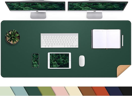AFIING Cork Desk Mat 47" x 23.6", Dual-Sided Natural Cork & PU Leather Desk Pad, Non-Slip Waterproof Large Mouse Pad for Office, Home & Gaming (Dark Green)