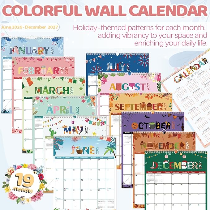 GuassLee Wall Calendar 2026-2027, Vertical Wall Calendar 2026, Jun. 2026 to Dec. 2027, 14" X 11" 19-Month Paper Hanging Planner Wall with Thick Paper for Office Home Planning & Organizing
