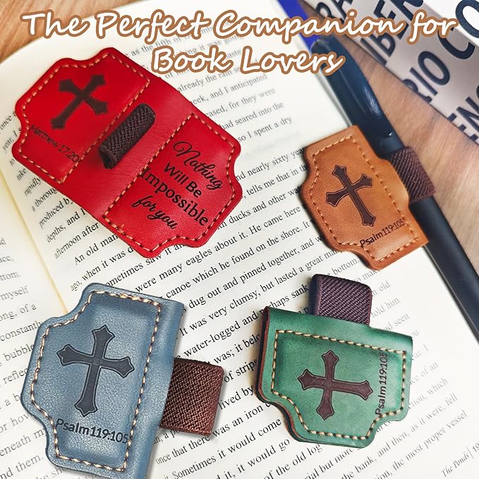 Bygone Mark Personalized Magnetic Leather Bookmark with Pen Holder,Inspirational Bible Verse Religious Bookmarks,Christian Book Lovers Reading Accessory for Men Women (Blue, lsaiah 40:31)