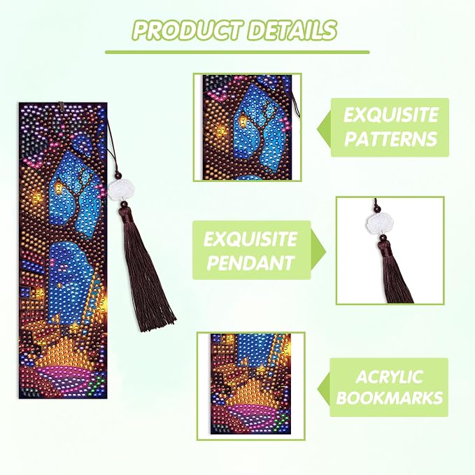 Dark Academia Diamond Art Bookmarks, 8 Pcs Enchanted Library Fantasy Diamond Painting Bookmark Kits for Adults, DIY Crafts Book Marks with Tassels for Reading Women Book Lover Gifts
