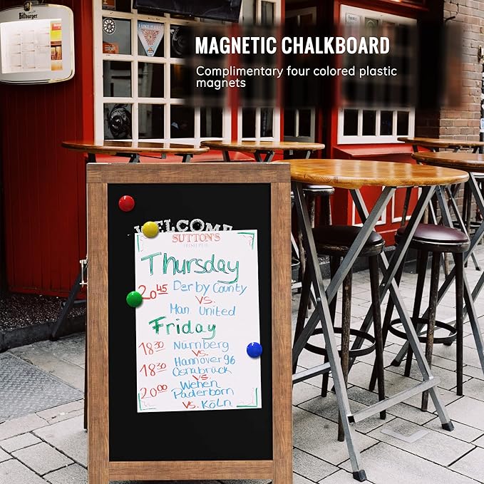 SELEAD Magnetic A-Frame Chalkboard Easel Sign - Large 40" x 20" Rustic Sandwich Chalk Board Signs Outdoor Double Sided Sidewalk Pizarra for Business, Wedding, Menu