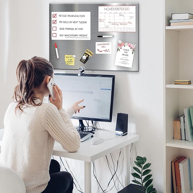 Essentially Yours Magnet and Message Board | Super Jumbo 30 x 40 x 0.7 Inch Magnet and Message Board | Mountable Steel Bulletin Board (Silver)