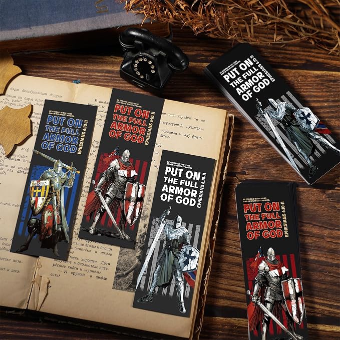 75 Pcs Full Armor of God Bookmarks 2" x 6", Gifts for Father, Christian Bible Verse Bookmarks Bulk Knight Scripture Catholic Cards for Fathers Day Bible Study Sunday School Religious Supplies