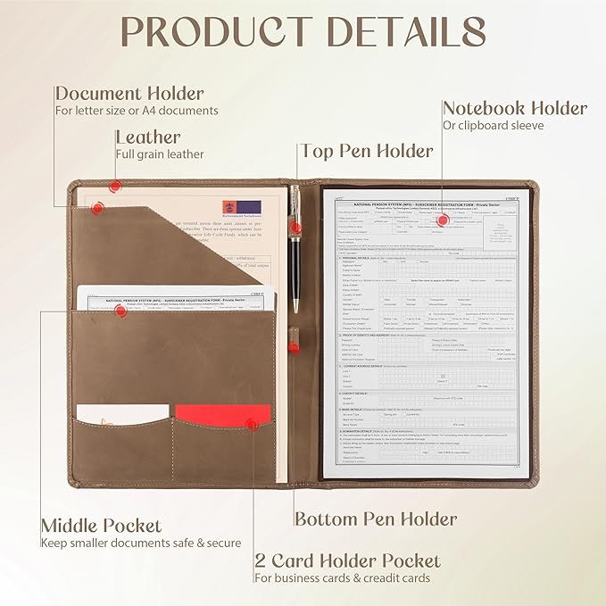 Succor Genuine Leather Portfolio Padfolio – Professional Business Folder & Leather Binder Organizer with Legal Pad Document Holder for Men & Women, Zipper-Free – 13x10 Inch, Hunter Brown