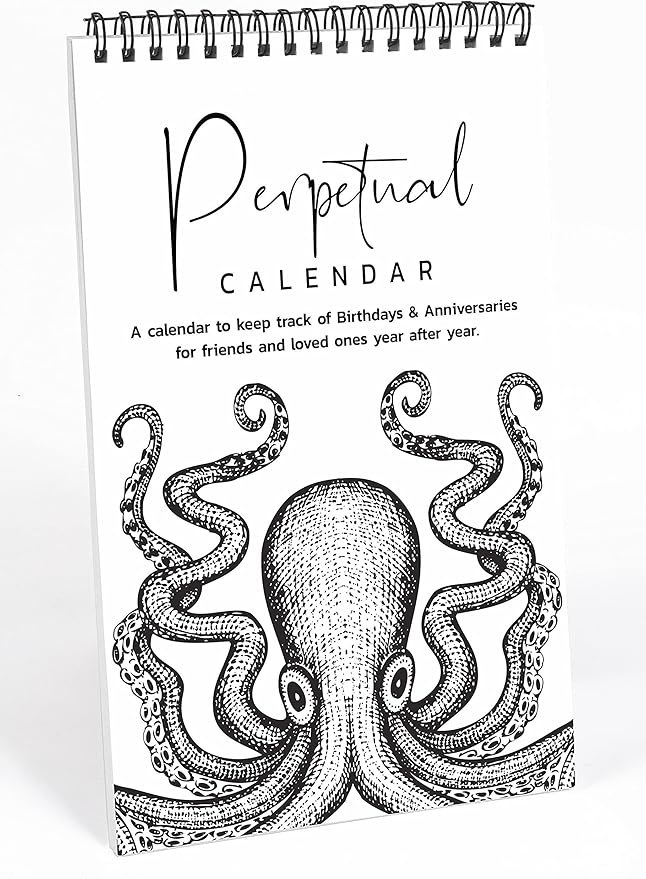 Octopus Perpetual Calendar, Important Dates to Remember- 6x9 Monthly and Daily Wall Hanging Journal for Special Days- Birthdays- Anniversaries Book Birthday Gift Planner Organizer-NY