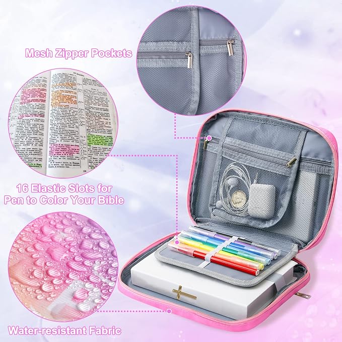 ICOSY Bible Cover Case for Women Girls Kids Bible Bag Case with Handle Kids Girls Bible Study Accessories Supplies